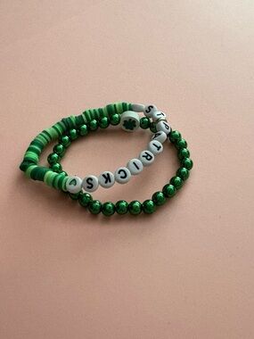 Lucky Green Beaded Bracelet Trio - 'St. Patrick' Letter Beads